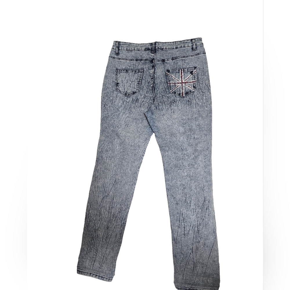 VIP Jeans Distressed UK Flag Acid Wash Jeans Sz 15/16 - Picture 2 of 5